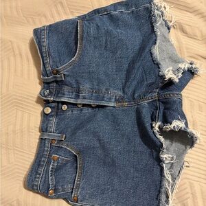Levi's Blue Denim Shorts with Frayed Hem